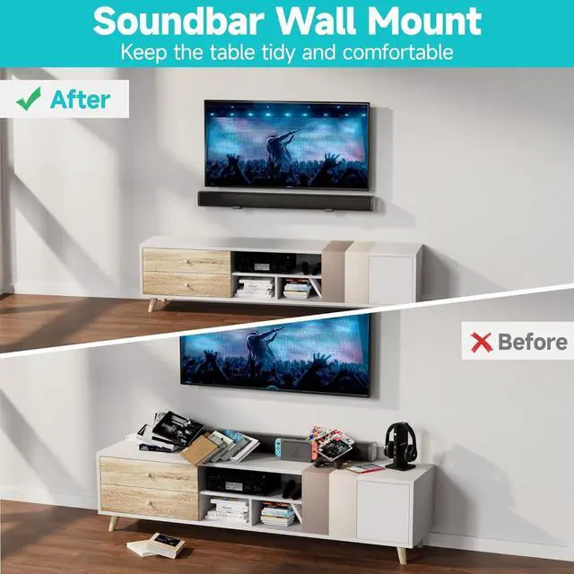 Alt view image 4 of 7 - AENTGIU Adjustable Soundbar Mount Under TV, Universal Soundbar Bracket Hold up to 30lbs, Quick Install Low Profile Design, Soundbar Wall Mount with Hardware Kit