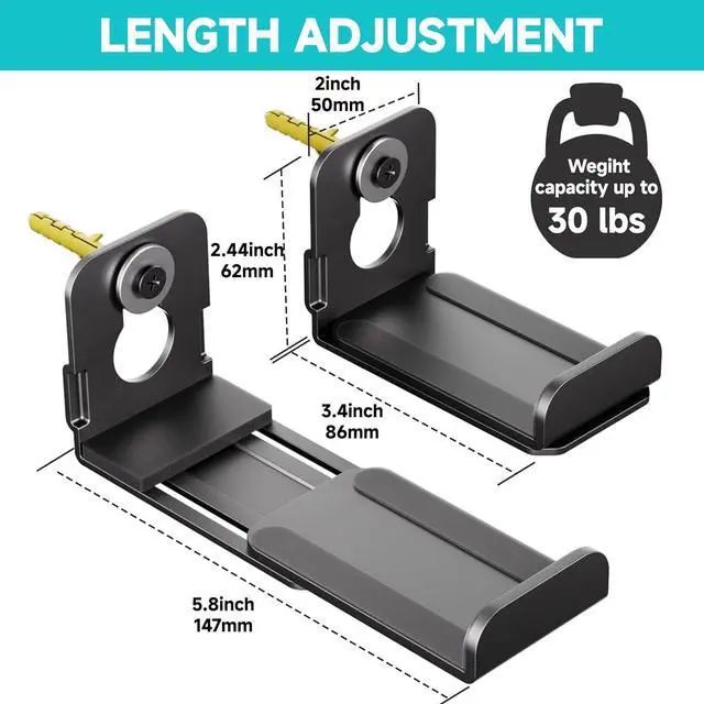 Alt view image 5 of 7 - AENTGIU Adjustable Soundbar Mount Under TV, Universal Soundbar Bracket Hold up to 30lbs, Quick Install Low Profile Design, Soundbar Wall Mount with Hardware Kit