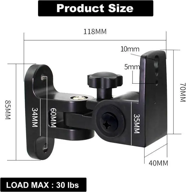Alt view image 6 of 6 - Speaker Wall Mount,All Metal Wall Speaker Mount Bracket for Small Speakers Swivel & Tilt,Hold up to 30lbs,DA-212 (2 Packs Black)