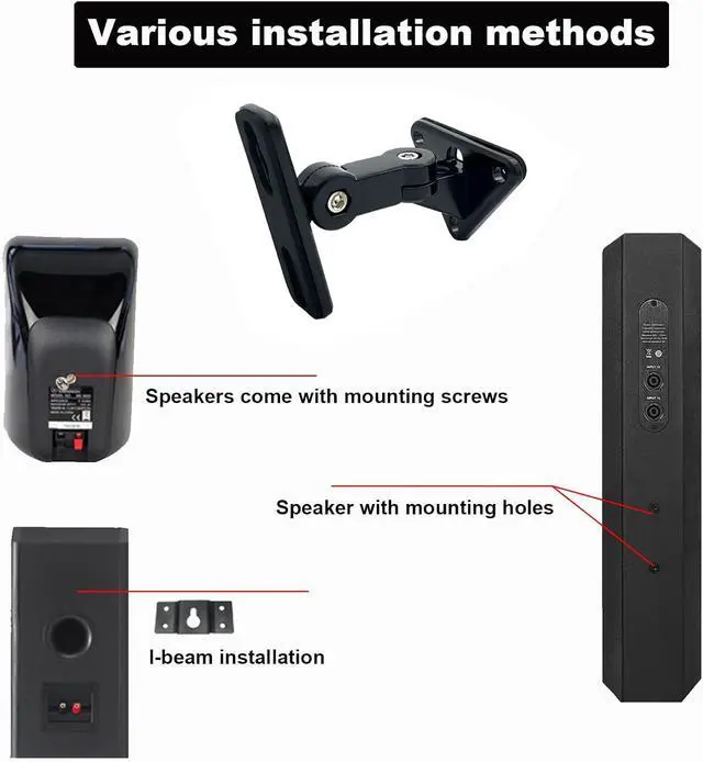 Alt view image 4 of 6 - DX-151 Speaker Wall Mount,Wall Speaker Mount Brackets for Small Speakers Swivel & Tilt,Hold up to 15lbs(2 Packs Black)