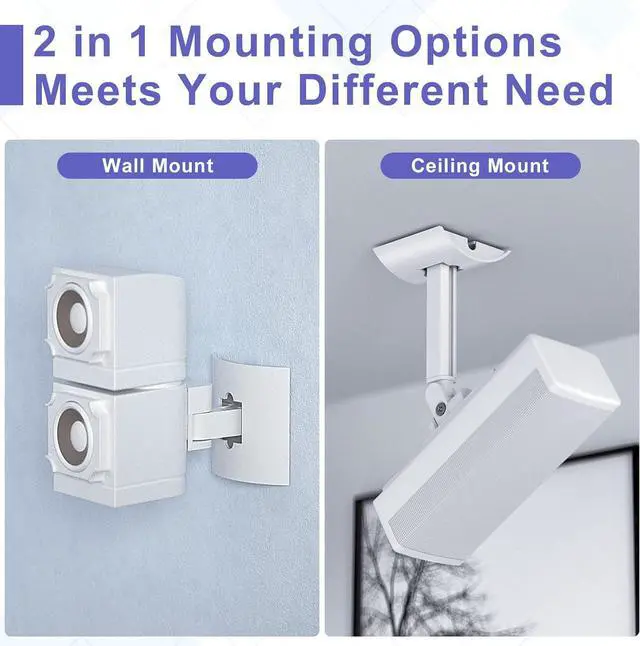 Alt view image 2 of 7 - 2 Pack Speaker Wall Mount Brackets for Bose UB-20, UB-20 Series II, Wall Mount Ceiling Bracket for Lifestyle 600 ST535 ST525 ST520 535III 525III CM520 SoundTouch JC-II AM6-V AM10-V AM10IV-White