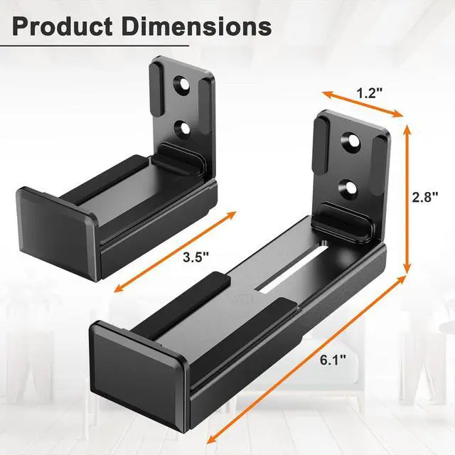 Alt view image 4 of 7 - PUTORSEN Universal Soundbar Wall Mount, Dual Wall Mount Brackets for Most of Soundbars, Hold up to 33 lbs, Depth Adjustable 3.5-6.1, Black