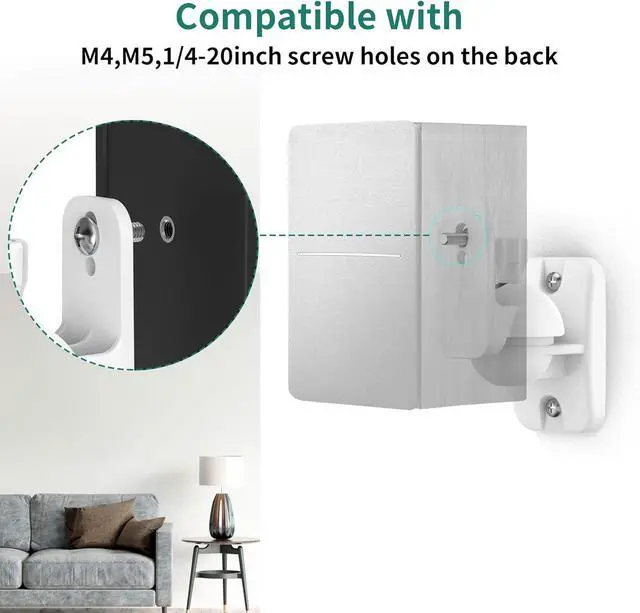 Alt view image 4 of 7 - HomeMount Speaker Wall Mount Brackets - Surround & Bookshelf Speaker Wall Mounts Kit, Holds up to 8 lbs, 2 Pack, White