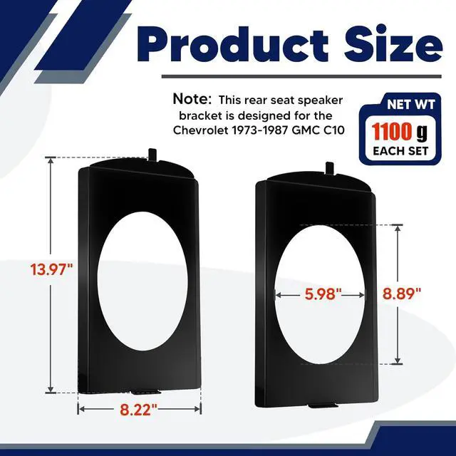 Alt view image 3 of 7 - Speaker Bracket Behind The Seat, Behind Seat Speaker Brackets 6x9 Fit for Chevy 1973-1987 GMC C10 Squarebody 6x9 Speakers Black