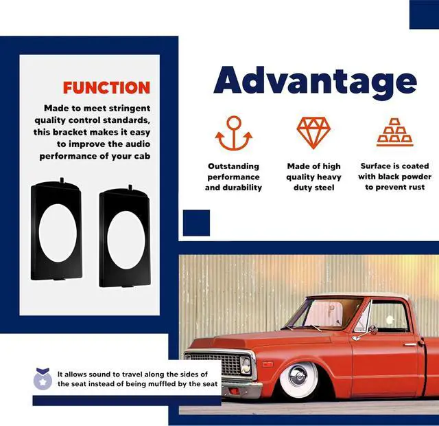 Alt view image 7 of 7 - Speaker Bracket Behind The Seat, Behind Seat Speaker Brackets 6x9 Fit for Chevy 1973-1987 GMC C10 Squarebody 6x9 Speakers Black