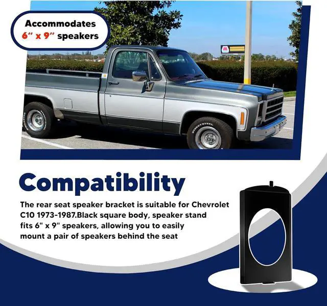 Alt view image 4 of 7 - Speaker Bracket Behind The Seat, Behind Seat Speaker Brackets 6x9 Fit for Chevy 1973-1987 GMC C10 Squarebody 6x9 Speakers Black