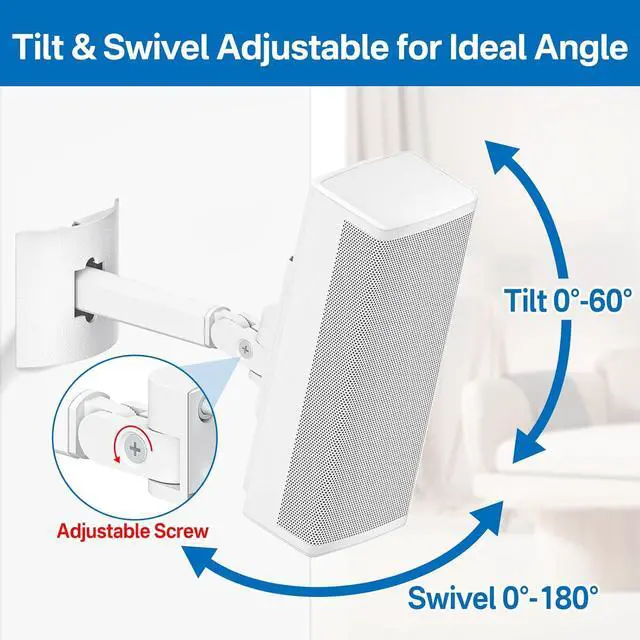 Alt view image 5 of 7 - Angle Adjustable Wall Mount for Bose Speaker - Ceiling & Wall Mount for UB-20 Series II, SoundTouch, CineMate, Lifestyle, Acoustimass, Cube Surround Bracket, White
