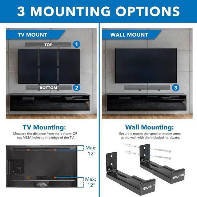 Alt view image 3 of 7 - Mount-It! Soundbar Mount for TV and Wall Mounting | 2-in-1 Soundbar Bracket for Back of TV or Wall Mount Installation | Universal Base Fits All Soundbars