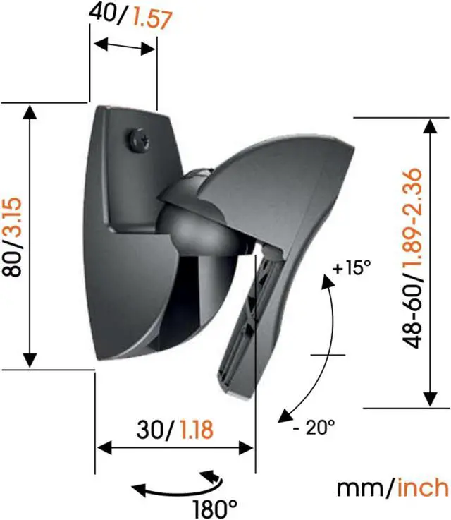 Alt view image 7 of 7 - Vogel's VLB 500 Universal Speaker Wall Bracket Set Swivel and tilt Pre-Assembled Max. 11 lbs (5 kg) Environmental Friendly Packaging Black 2 Brackets