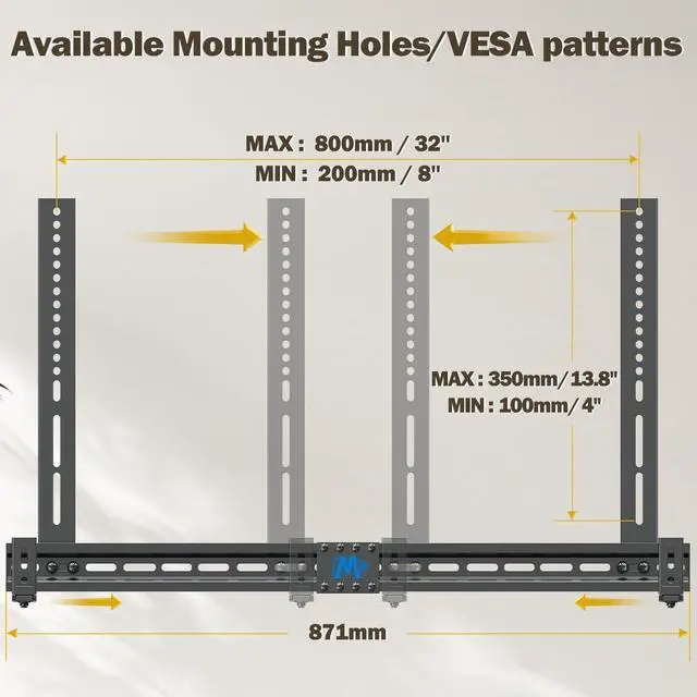 Alt view image 3 of 7 - Mounting Dream Soundbar Mount Sound Bar TV Bracket with Holes/Without Holes, Non-Slip Base Holder Extends 3.4" to 6.1", Up to 20 LBS, Safe and Easy to Install MD5425