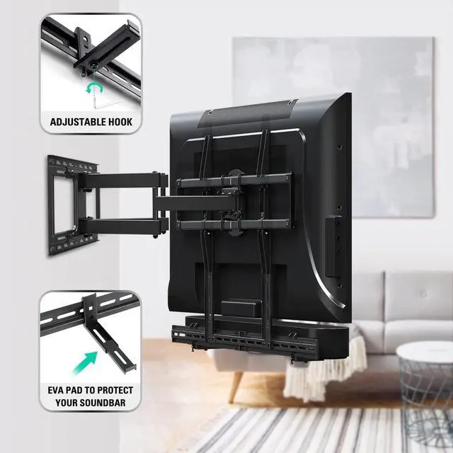 Alt view image 4 of 7 - Mounting Dream Soundbar Mount Sound Bar TV Bracket with Holes/Without Holes, Non-Slip Base Holder Extends 3.4" to 6.1", Up to 20 LBS, Safe and Easy to Install MD5425