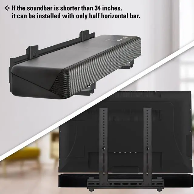 Alt view image 6 of 7 - Mounting Dream Soundbar Mount Sound Bar TV Bracket with Holes/Without Holes, Non-Slip Base Holder Extends 3.4" to 6.1", Up to 20 LBS, Safe and Easy to Install MD5425