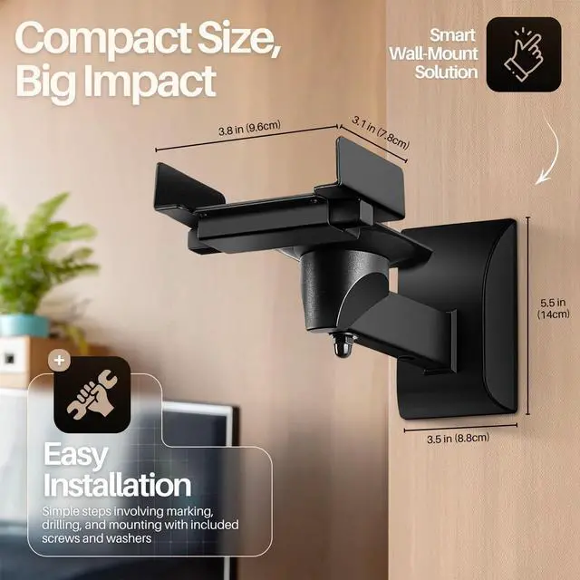 Alt view image 3 of 7 - TNP Bookshelf Speaker Wall Mount Brackets with Dual Side Clamping - Universal Surround Sound Speaker Mounting with Adjustable Swivel & Tilt Angle for Home & Studio, Support up to 55 lbs, 2 Pack, Black