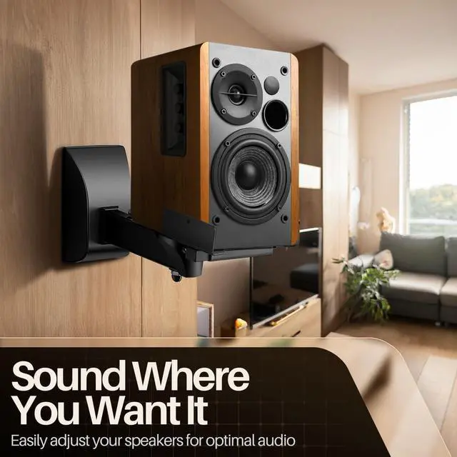 Alt view image 5 of 7 - TNP Bookshelf Speaker Wall Mount Brackets with Dual Side Clamping - Universal Surround Sound Speaker Mounting with Adjustable Swivel & Tilt Angle for Home & Studio, Support up to 55 lbs, 2 Pack, Black