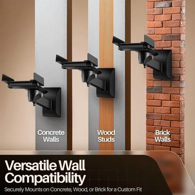 Alt view image 7 of 7 - TNP Bookshelf Speaker Wall Mount Brackets with Dual Side Clamping - Universal Surround Sound Speaker Mounting with Adjustable Swivel & Tilt Angle for Home & Studio, Support up to 55 lbs, 2 Pack, Black