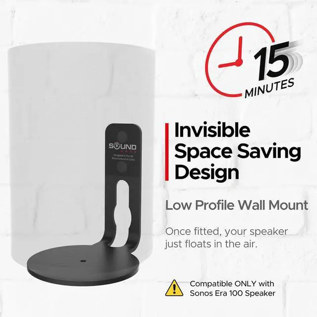 Alt view image 3 of 7 - Sound Bass ERA100 Wall Mount Bracket, Low Profile, Black, Single Unit, Compatible with Sonos ERA 100 Speaker, Complete with All Fixing Hardware