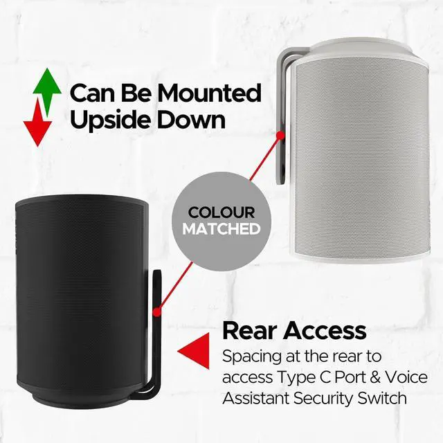 Alt view image 4 of 7 - Sound Bass ERA100 Wall Mount Bracket, Low Profile, Black, Single Unit, Compatible with Sonos ERA 100 Speaker, Complete with All Fixing Hardware