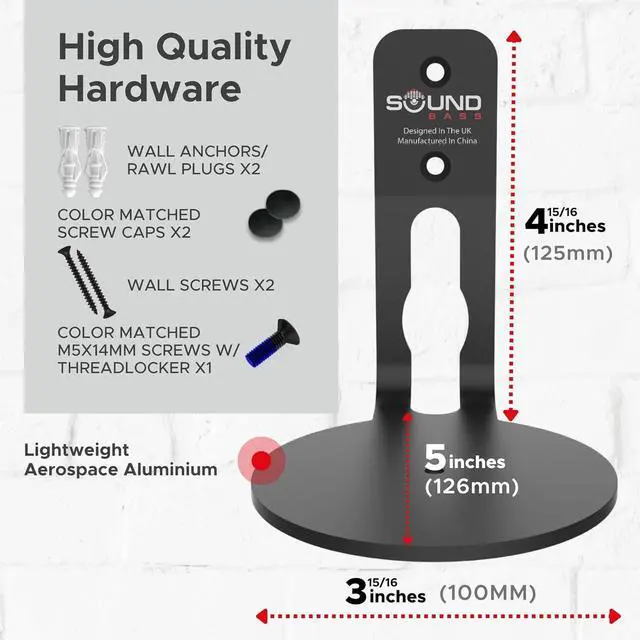 Alt view image 5 of 7 - Sound Bass ERA100 Wall Mount Bracket, Low Profile, Black, Single Unit, Compatible with Sonos ERA 100 Speaker, Complete with All Fixing Hardware