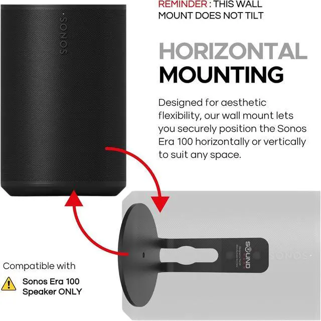 Alt view image 6 of 7 - Sound Bass ERA100 Wall Mount Bracket, Low Profile, Black, Single Unit, Compatible with Sonos ERA 100 Speaker, Complete with All Fixing Hardware