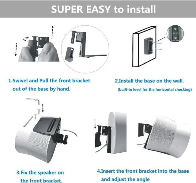 Alt view image 5 of 6 - Wall Mount Bracket for Sonos Era 300 Speaker (Swivel and Tilt,Sturdy Metal,Enduring Paint Finish,Easy to intall,Compatible with Sonos Era 300,Single pc,Black)