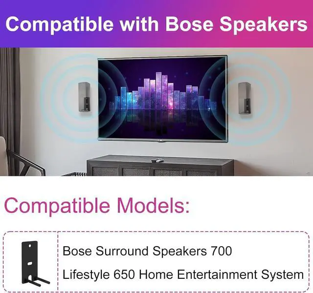 Alt view image 2 of 7 - Pair Steel Black Wall Mount Brackets Replacement Compatible with Bose OmniJewel Lifestyle 650 Home Entertainment System and Bose Surround Speakers 700