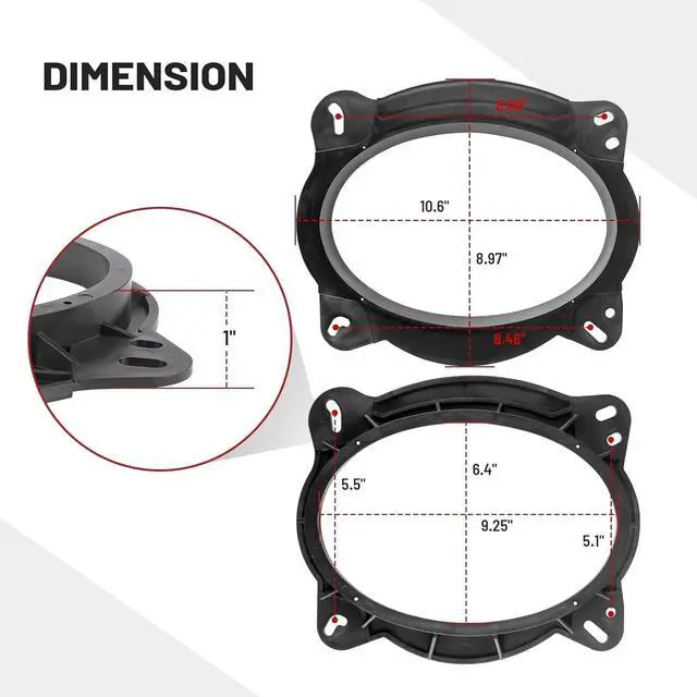 Alt view image 3 of 7 - RED WOLF 6" x 9" Front Door Speaker Adapter for Toyota 2003-2016 4Runner, 2005-2016 Tacoma, for 2023-2024 Subaru Forester Install 6 x 9 Inch Aftermarket Audio Spacer Ring Holder Bracket