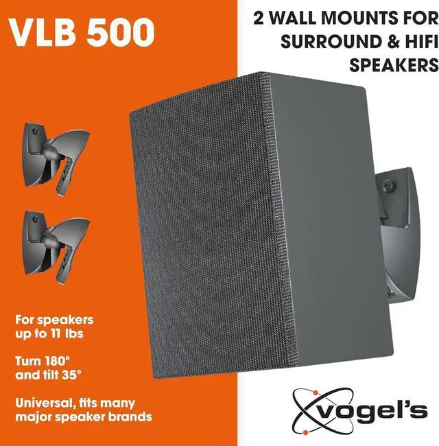 Alt view image 2 of 7 - Vogel's VLB 500 Universal Speaker Wall Bracket Set Swivel and tilt Pre-Assembled Max. 11 lbs (5 kg) Environmental Friendly Packaging Black 2 Brackets