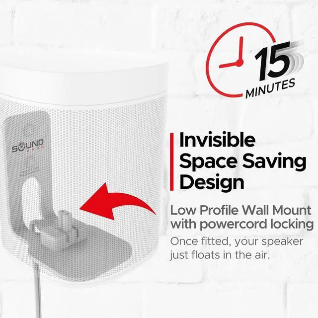 Alt view image 3 of 7 - Sound Bass ONE, ONE Gen 2, ONE SL & Play:1 Wall Mount Bracket, White, Compatible with Sonos ONE, ONE Gen 2, ONE SL & PLAY1 Speaker, Fixed Position
