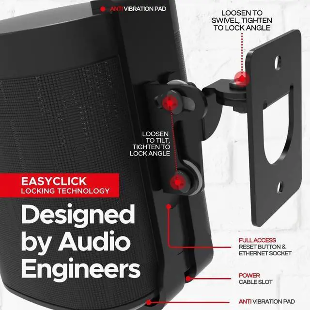 Alt view image 2 of 7 - Sound Bass ONE, ONE Gen 2, ONE SL, Play:1 Wall Mount Bracket, Black, Single, Compatible with Sonos ONE, ONE Gen 2, ONE SL & Play 1