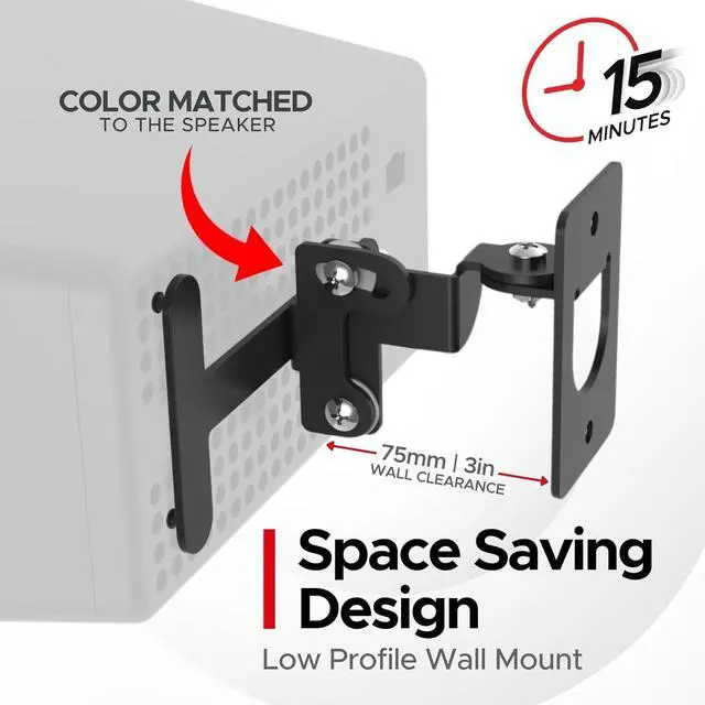 Alt view image 4 of 7 - Sound Bass Play 3 Wall Mount Black Pair, Compatible with Sonos Play:3 Only, Twin Pack, Adjustable Swivel & Tilt Mechanism, 2 Mounting Brackets Includes All Fixings