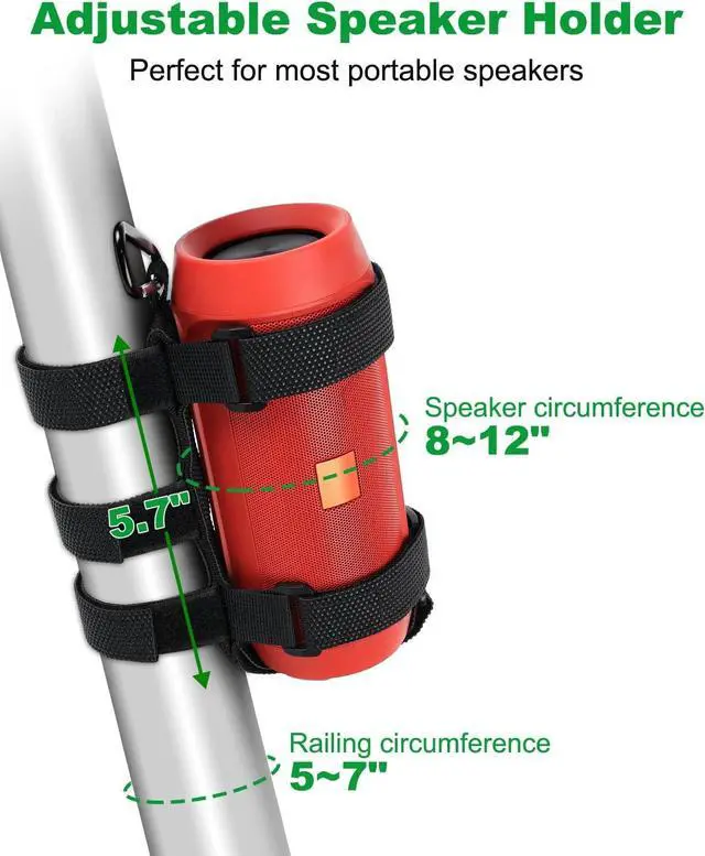 Alt view image 5 of 7 - GOFORWILD Portable Speaker Mount, Waterproof Speaker Strap for Bluetooth Wireless Speakers, Compatible with Golf Cart Railing/Bike/Moto/Boat/ATV,Black