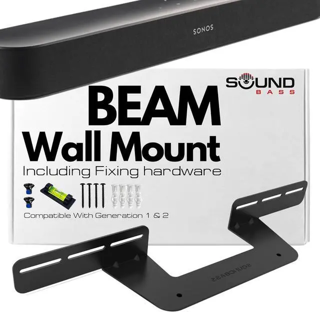 Main image of Sound Bass Soundbar Mount for Sonos Beam Compatible with Generation 1 & 2 Sonos Beam Sound Bar Includes All Necessary Mounting Hardware, Mounts Bracket, Black