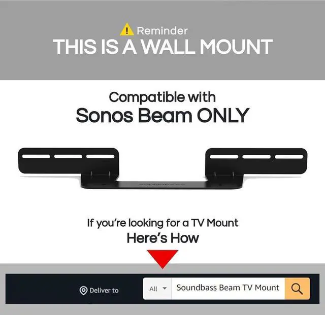Alt view image 3 of 7 - Sound Bass Soundbar Mount for Sonos Beam Compatible with Generation 1 & 2 Sonos Beam Sound Bar Includes All Necessary Mounting Hardware, Mounts Bracket, Black