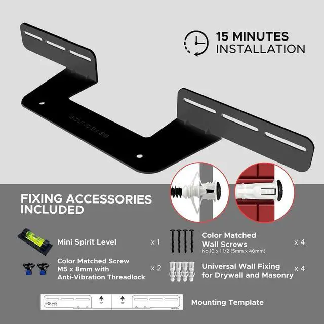 Alt view image 5 of 7 - Sound Bass Soundbar Mount for Sonos Beam Compatible with Generation 1 & 2 Sonos Beam Sound Bar Includes All Necessary Mounting Hardware, Mounts Bracket, Black