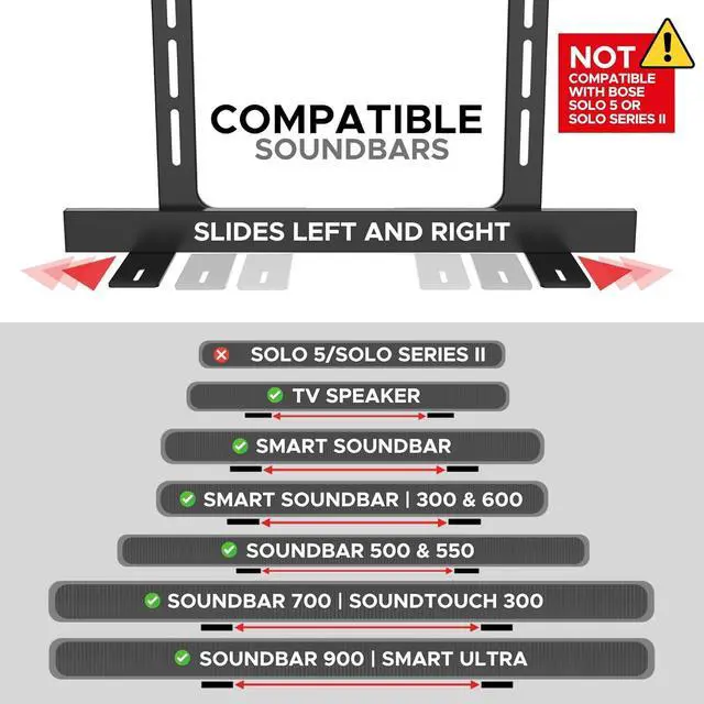 Alt view image 2 of 7 - Sound Bass Universal Under TV Mount Black Compatible With Bose Smart Soundbar 300/500/550/600/700/900/Ultra, TV Speaker, Soundtouch 300 - Invisible Once Fitted, Fast & Easy Way to Mount Your Sound Bar
