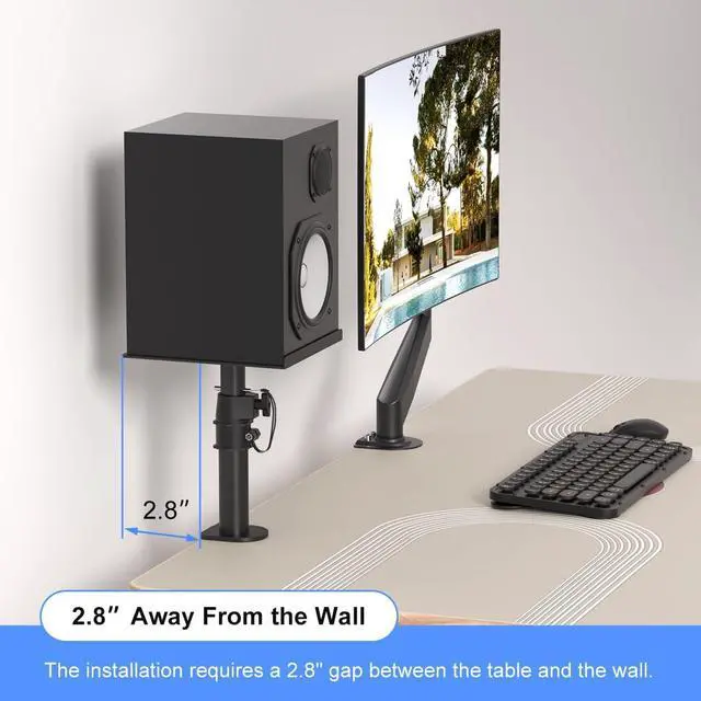 Alt view image 7 of 7 - suptek Clamp-on Speaker Stand Desk Mount Set, Height Adjustment, Tilt, Swivel, 9.6 x 8.8 inch Trays, Universal Audio Holders for Computer and Bookshelf Speakers, Elevated Sound, 2 Pack, Black, SDM001B