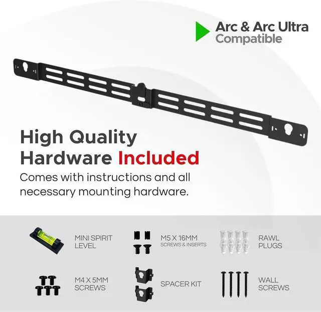 Alt view image 4 of 7 - Sound Bass Arc Wall Mount Bracket, Black, Compatible with Sonos Arc and Arc Ultra, Adjustable Depth, All Hardware Included, Designed in The UK