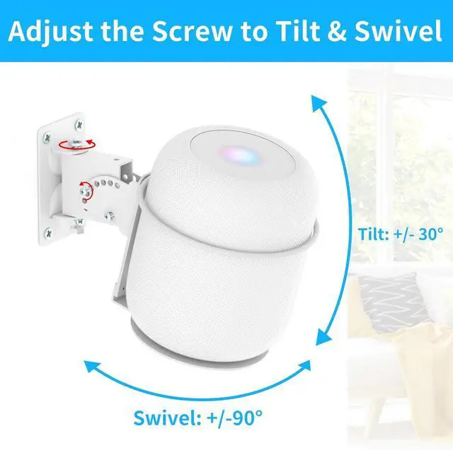 Alt view image 4 of 5 - Adjustable Speaker Mount for Homepod 2 Wall Mount Bracket with Dust-Proof Cover Compatible with Homepod 2nd Generation Mount - Heavy Duty Speaker Mount for Homepod 2nd Gen Shelf, White