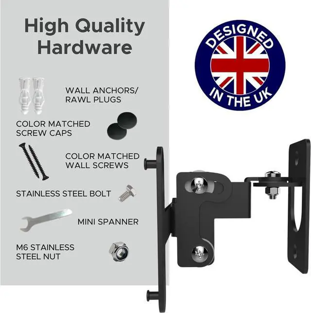 Alt view image 7 of 7 - Sound Bass Play 3 Wall Mount Black Pair, Compatible with Sonos Play:3 Only, Twin Pack, Adjustable Swivel & Tilt Mechanism, 2 Mounting Brackets Includes All Fixings