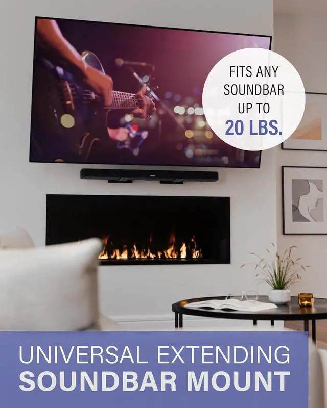 Alt view image 2 of 7 - Sanus Universal Extendable Soundbar Wall Mount - Compatible with Most Soundbars, Under TV Speaker Mounts for an Easy & Secure Installation of Your Soundbar