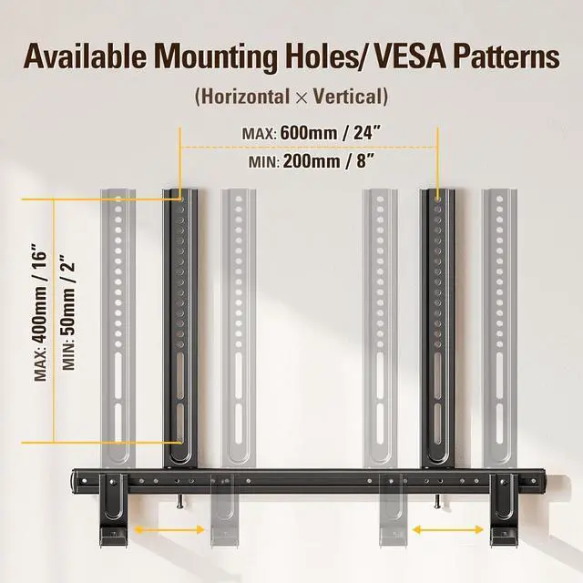 Alt view image 3 of 7 - Mounting Dream Soundbar Mount, Heavy Duty Soundbar Wall Mount for Most Sound Bars With Hole/Without Hole Up to 26.5 LBS, Soundbar Bracket Height Adjust, No-Slip Base Holder Extends 3.44-6.06, MD5428