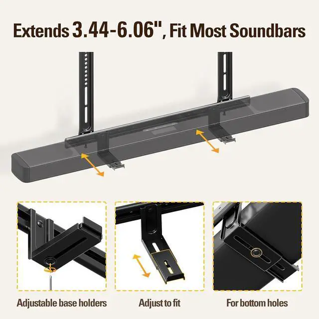 Alt view image 5 of 7 - Mounting Dream Soundbar Mount, Heavy Duty Soundbar Wall Mount for Most Sound Bars With Hole/Without Hole Up to 26.5 LBS, Soundbar Bracket Height Adjust, No-Slip Base Holder Extends 3.44-6.06, MD5428