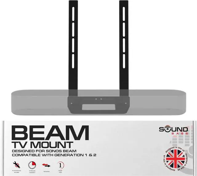 Main image of Sound Bass Beam TV Mount, Compatible with Generation 1 & 2 Sonos Beam Mounting Bracket for TV, Black, Full Hardware Kit Included, Beam Soundbar