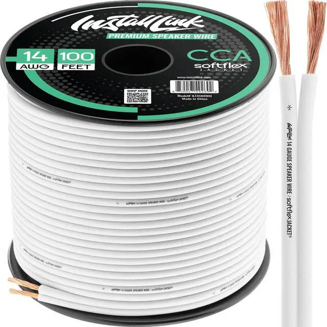Main image of Install Link 14 Gauge Speaker Wire (White) for Car, Home or RV Audio Cable, 100ft, CCA