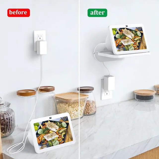 Alt view image 3 of 7 - PlusAcc Wall Mount for Echo Show 8 - Cable Management Holder Stand for Show 8 (3rd & 2nd & 1st Gen) & Other Speaker Less Than 15 lbs, Space Saving Accessories Bracket Shelf (White)