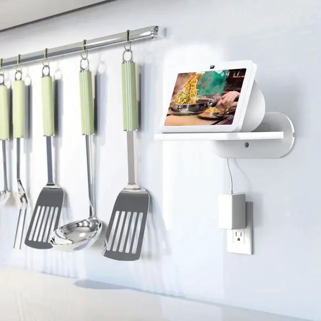 Alt view image 5 of 7 - PlusAcc Wall Mount for Echo Show 8 - Cable Management Holder Stand for Show 8 (3rd & 2nd & 1st Gen) & Other Speaker Less Than 15 lbs, Space Saving Accessories Bracket Shelf (White)