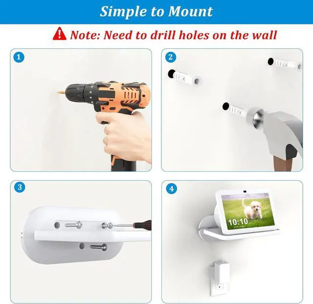 Alt view image 7 of 7 - PlusAcc Wall Mount for Echo Show 8 - Cable Management Holder Stand for Show 8 (3rd & 2nd & 1st Gen) & Other Speaker Less Than 15 lbs, Space Saving Accessories Bracket Shelf (White)