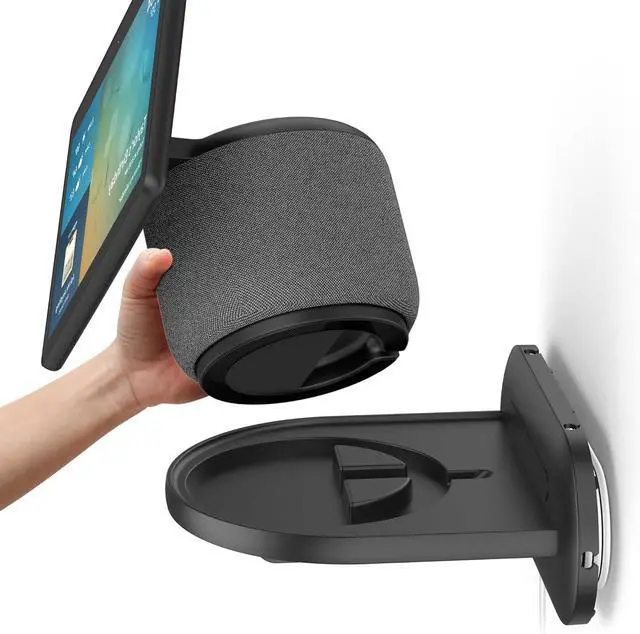 Main image of PlusAcc Show 10 Wall Mount Stand - Holder Mount for Echo Show 10 3rd Gen, Space Saving Alexa Accessories Bracket Shelf (Black)