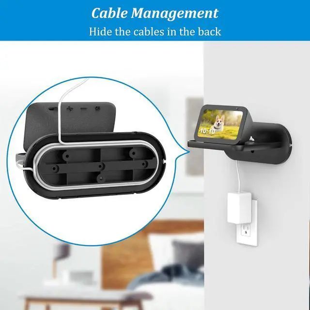 Alt view image 4 of 7 - PlusAcc Wall Mount for Echo Show 5 - Cable Management Holder Stand for Echo Show 5 (3rd & & 2nd & 1st Gen) & Other Speakers Less Than 15 lbs, Space Saving Accessories Bracket Shelf (Black)
