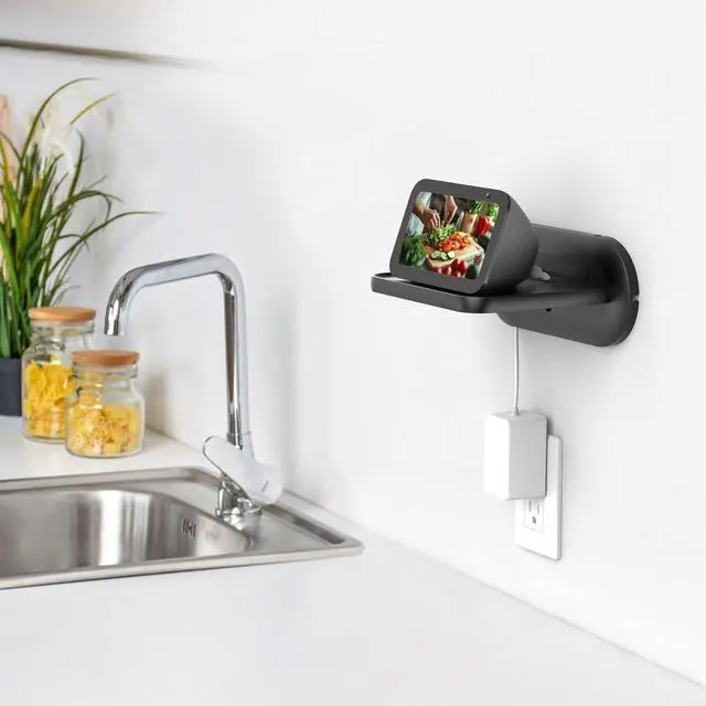 Alt view image 5 of 7 - PlusAcc Wall Mount for Echo Show 5 - Cable Management Holder Stand for Echo Show 5 (3rd & & 2nd & 1st Gen) & Other Speakers Less Than 15 lbs, Space Saving Accessories Bracket Shelf (Black)